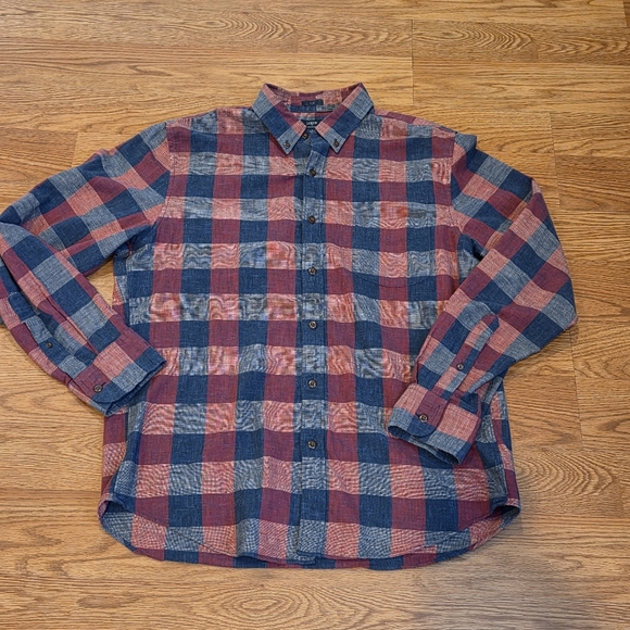 Vintage 90s Flannel Mens Plaid Button up Shirt Preppy 1990s Big Checkers J Crew - Picture 1 of 11